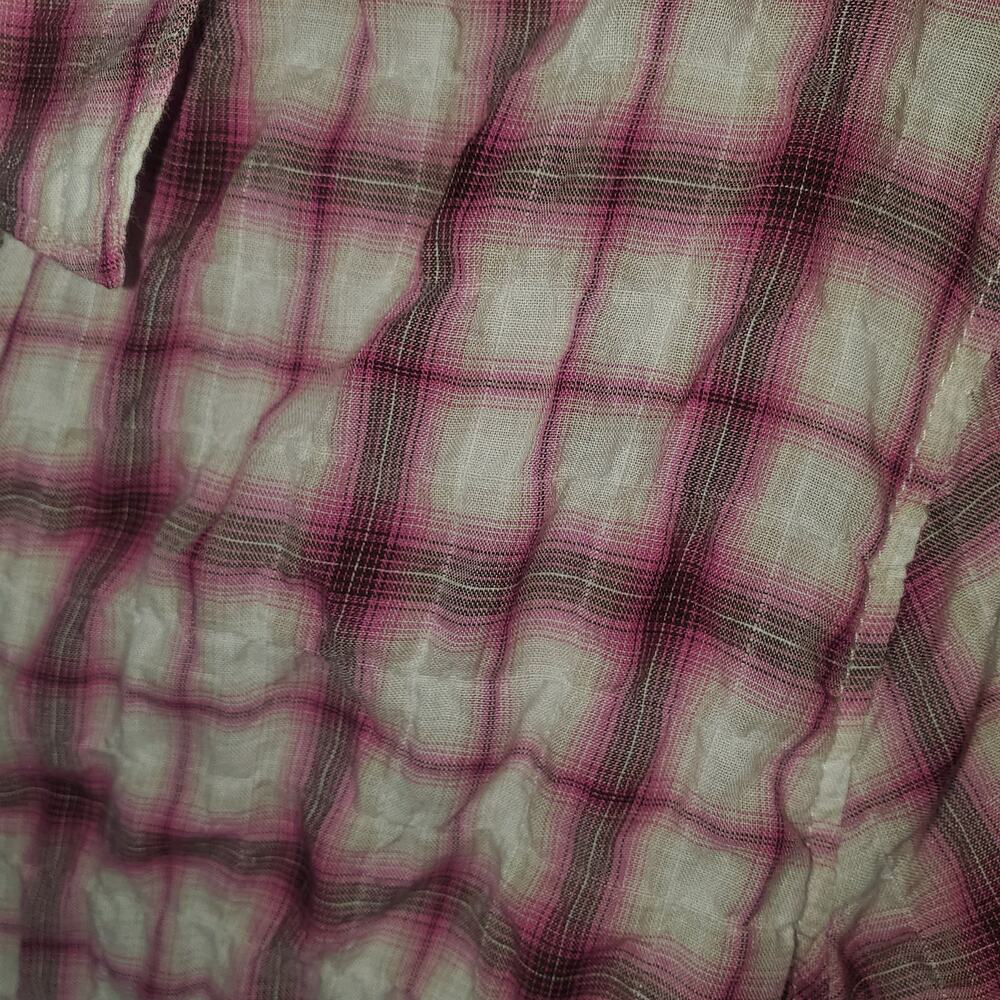 Standard James Perse Textured Crinkle Plaid Button Up Shirt Pink XL (fits L) - Picture 2 of 8
